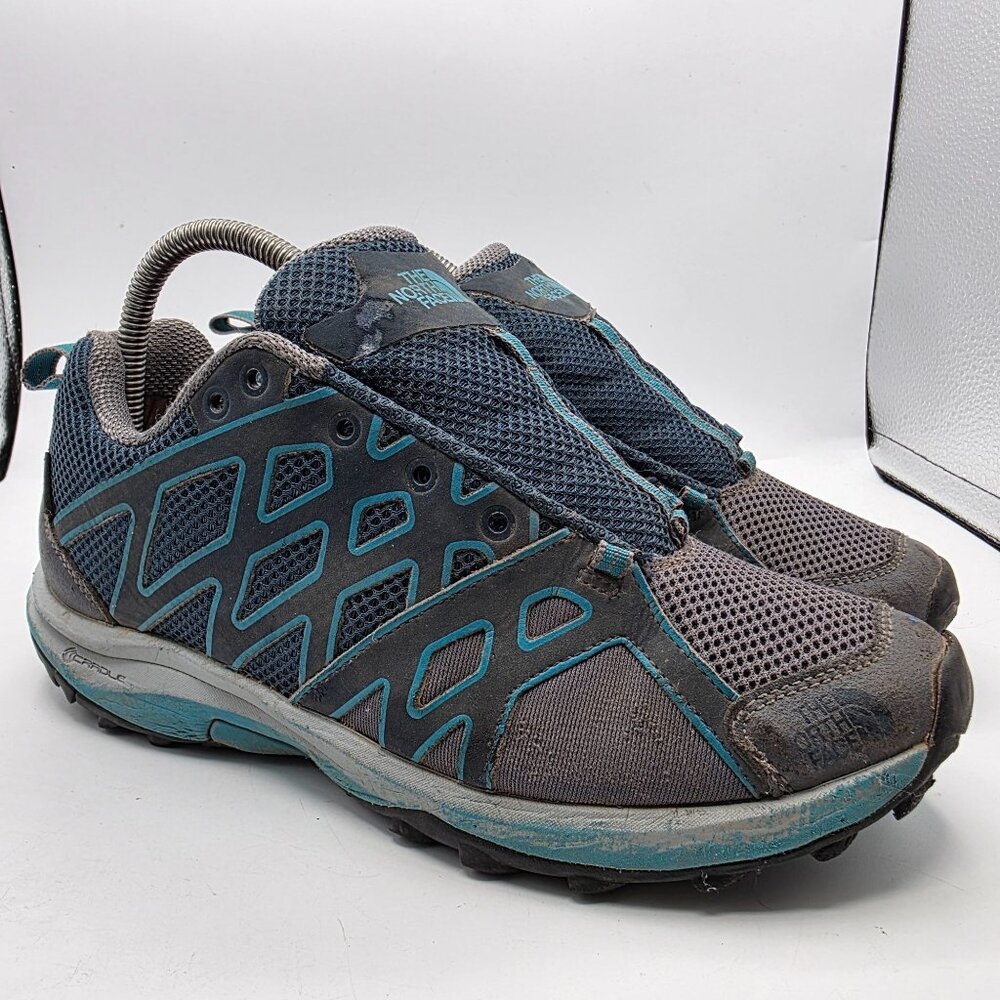 The North Face Hedgehog Guide Womens Size 8.5 Gray Blue GTX Hiking Shoes Camp